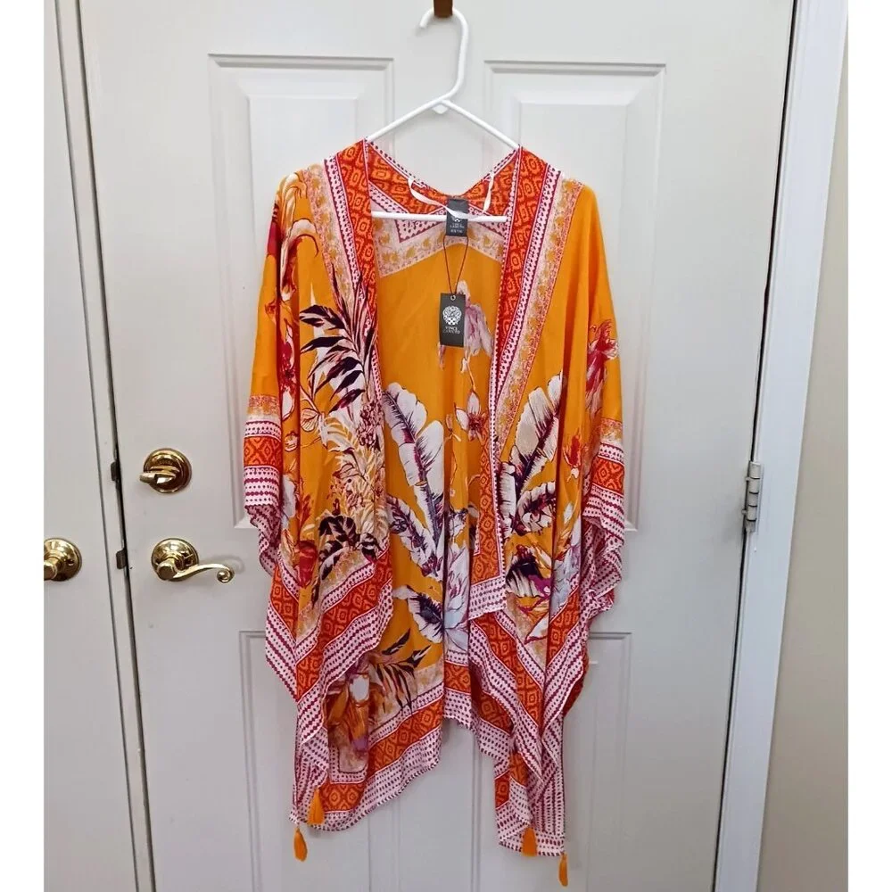 New Vince‎ Camuto Ladies Orange Multicolor Sarong Cover Up Beach Wear One Size